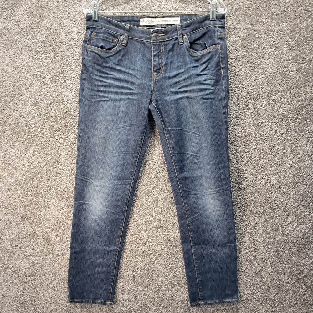 Charlotte Russe Everyday Skinny‎ Jeans Dark Wash Whiskered Denim Size 10S